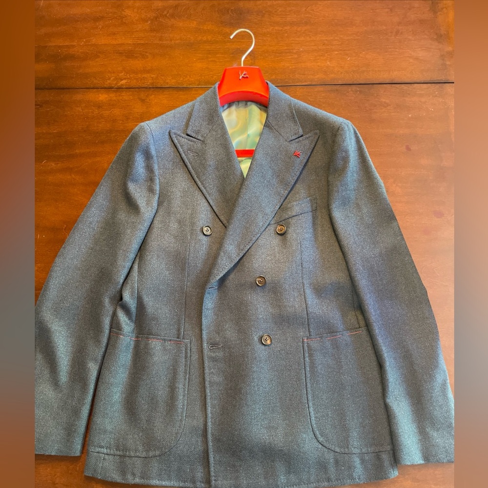 NWT Isaia Napoli 98% Wool 2% Silk Double Breasted Blazer 50R EU W/ Hanger & Pin